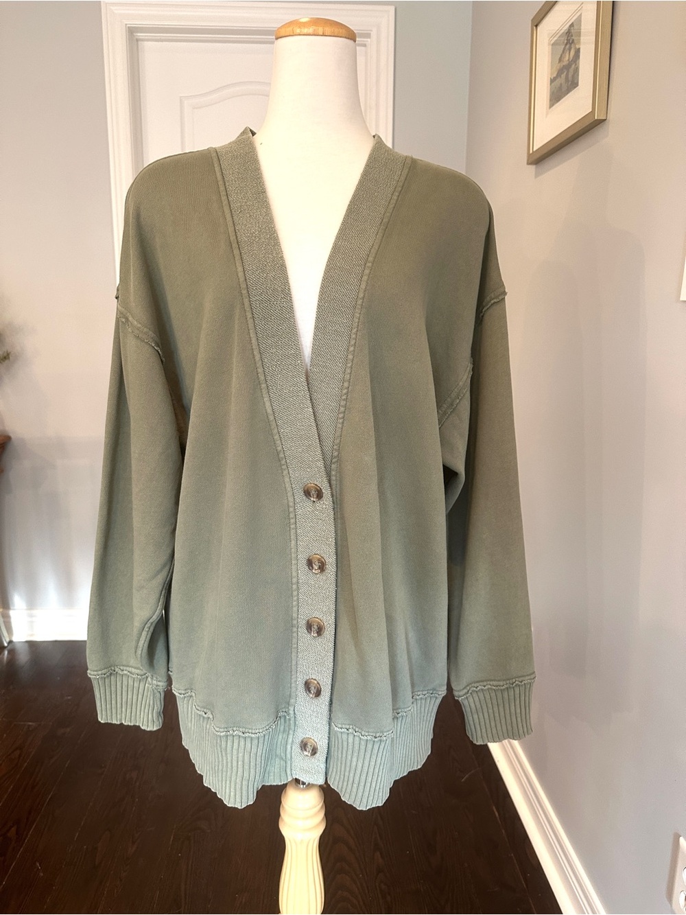 Aerie Sage Green Oversized Cardigan Size Large - Picture 2 of 9